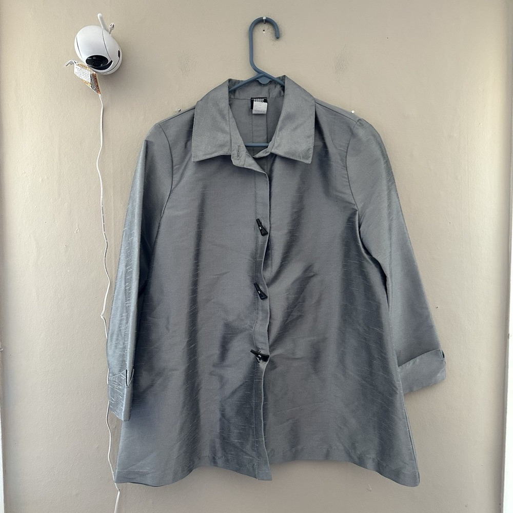Gumps VTG Silk Blend Button Up Jacket Gray Size M Career Academia Collared